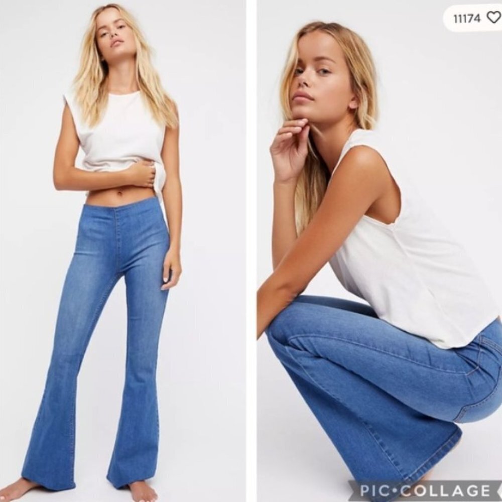 Free People Blue Penny Pull On Flare Jeans